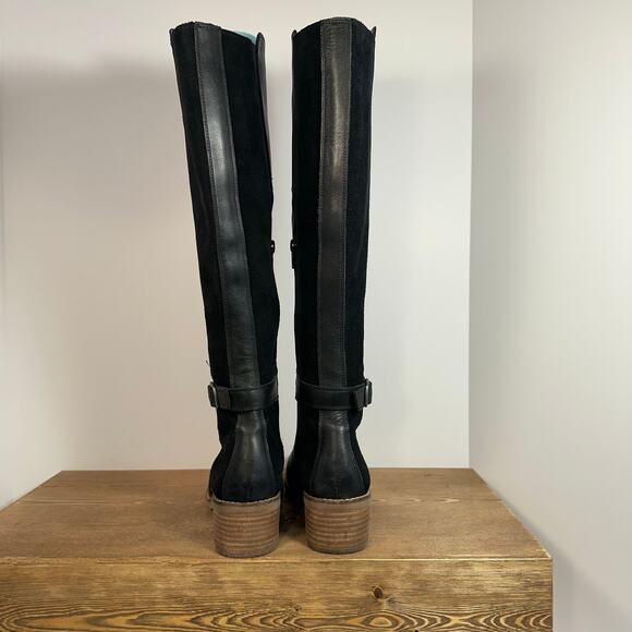 Lucky Brand Timinii Leather Tall Riding Boots Women 7.5 Black Suede Block Heel - Picture 6 of 15